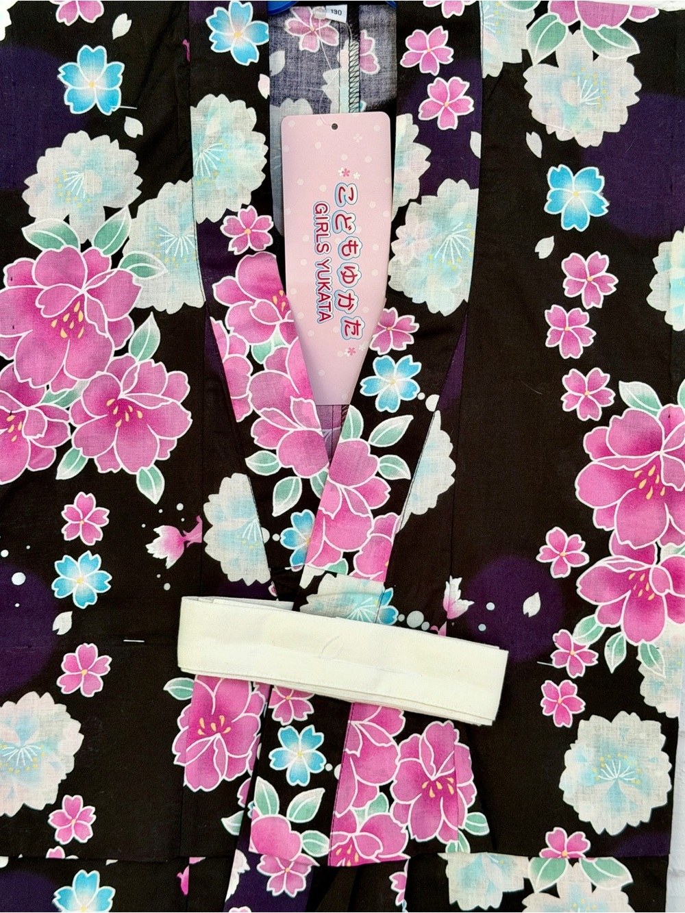 NWT Authentic Japanese Girls Yukata Kimono Set 130 w/ Obi